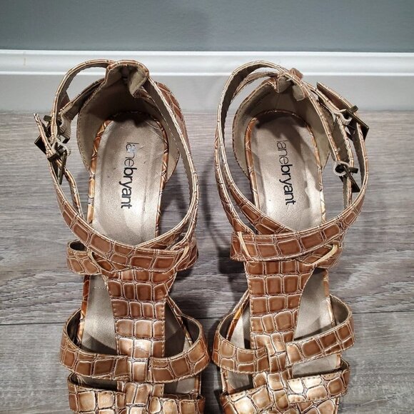 Lane Bryant Women's Brown Faux Reptile Double Strap Heels Shoes Open Toe SZ 9W - Picture 3 of 15